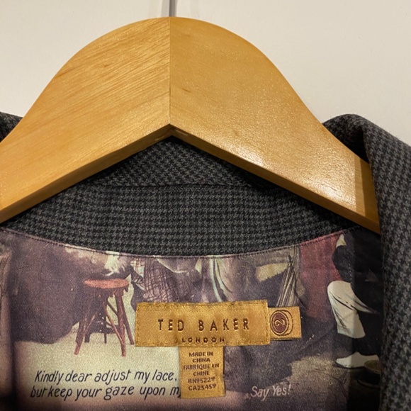 Ted Baker Vintage Grey Houndstooth Collared V-Neck Pencil Knee Length Dress 2 - Picture 3 of 6